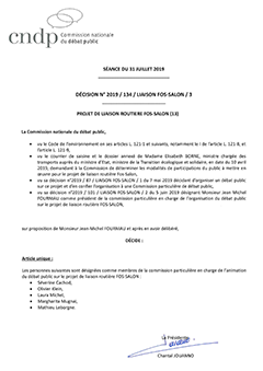 Décision de la CNDP relative à la désignation de 5 nouveaux membres de la commission particulière du débat public